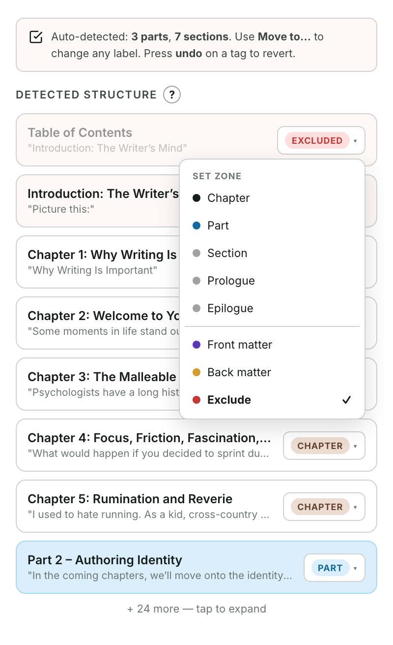 The "Move to…" menu open on a heading
