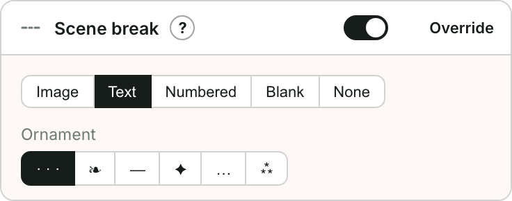 Scene-break options on the Design screen