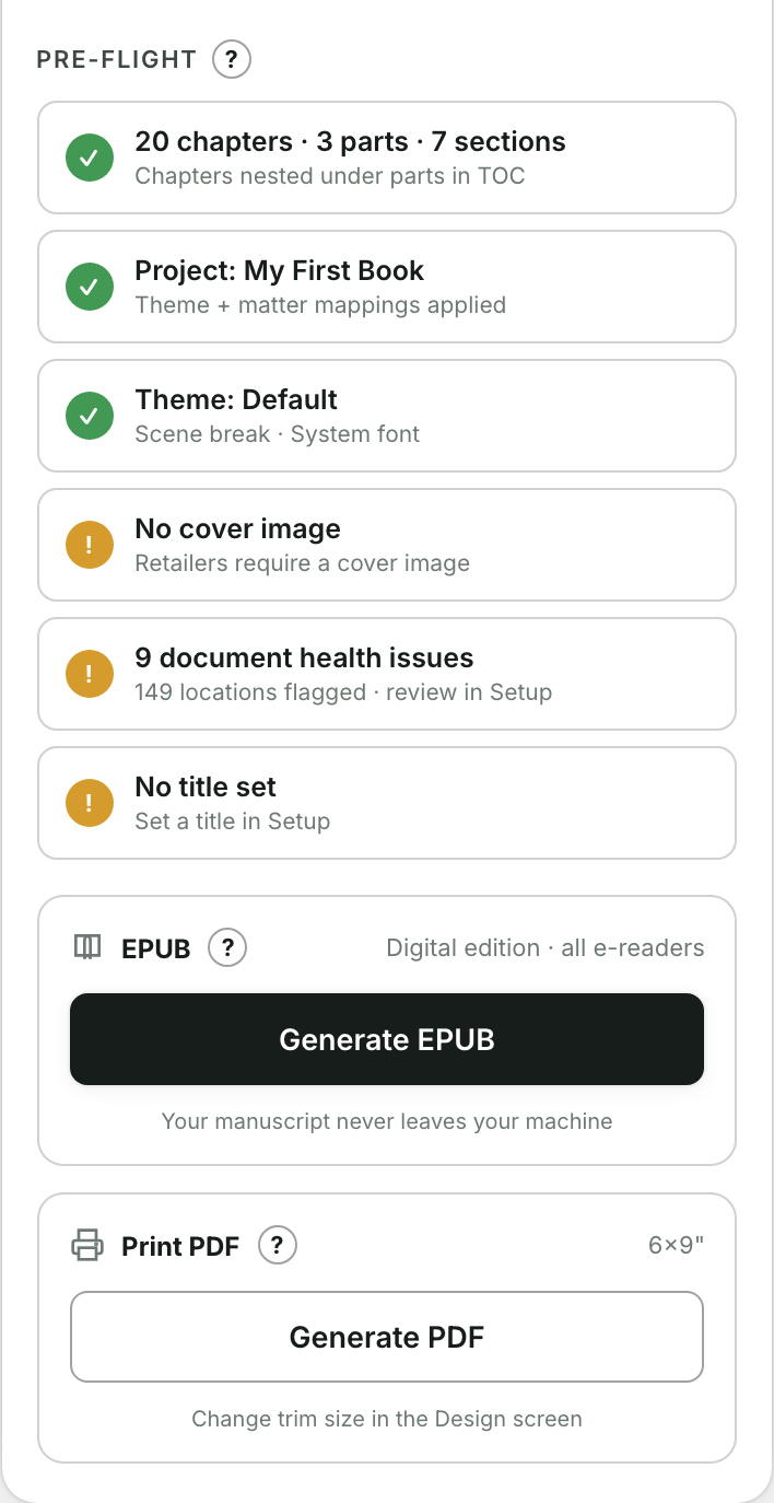 The Export screen